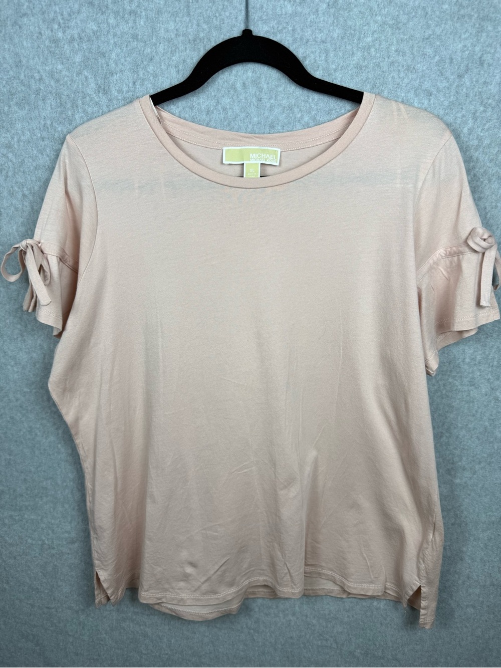 Michael Kors XL Blush Pink Tie Short Sleeve Knit Top Casual Chic